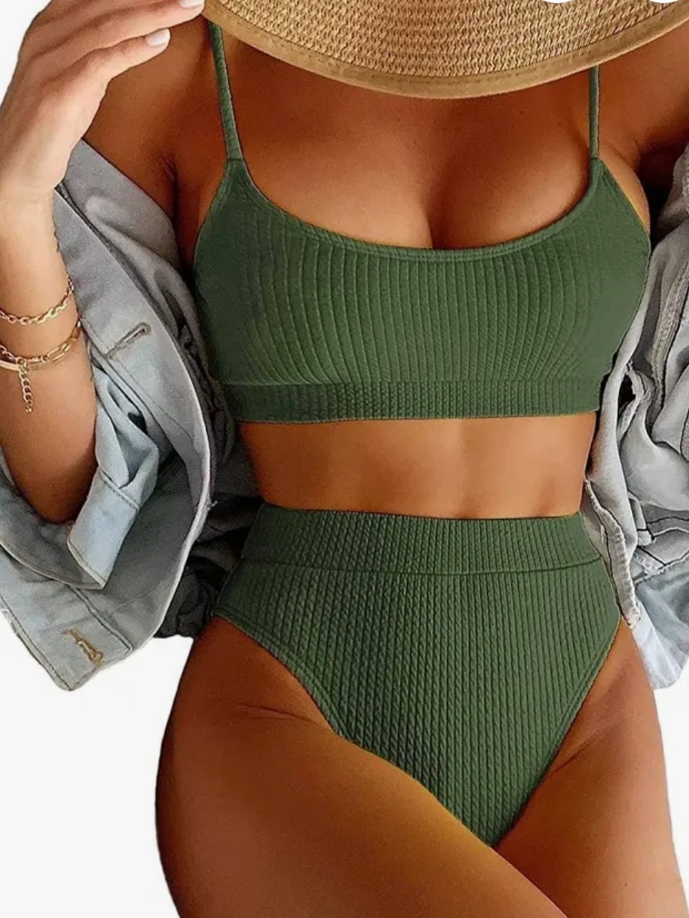 JJAI Olive Green Bikini (White Contrast)